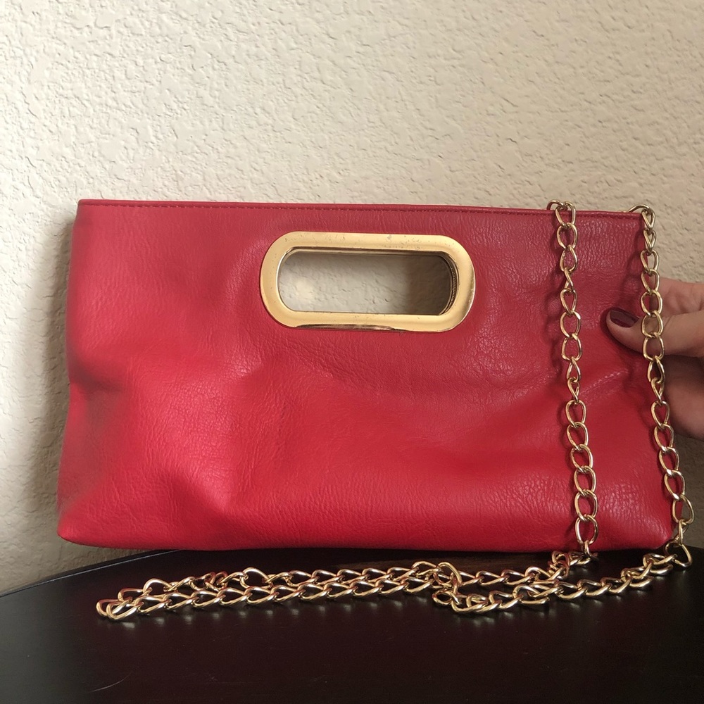 Red clutch with chain strap
